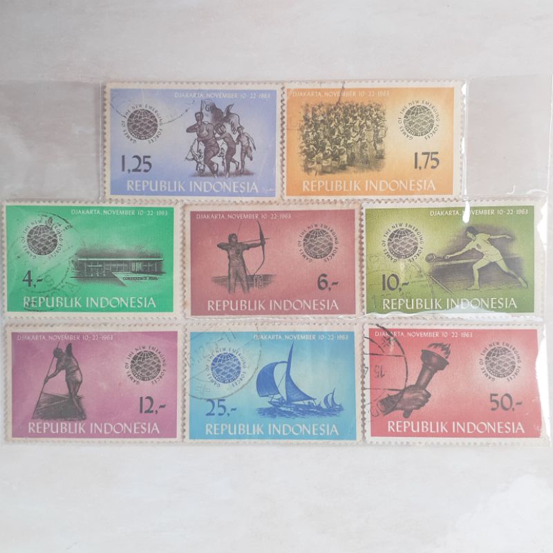 

(A) Perangko Indonesia Ganefo (Games of The New Emerging Forces) Tahun 1963 set lengkap - 8pcs