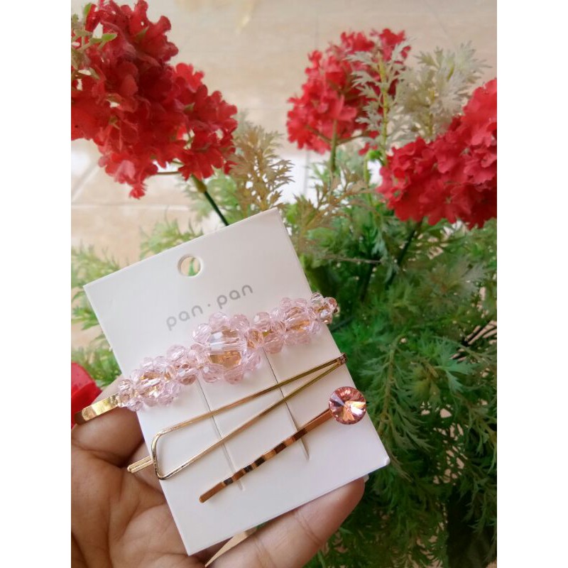 Jepit rambut mutiara korea jepit berlian pink