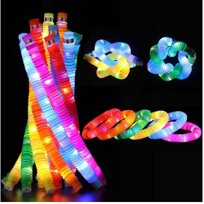 Mainan anak Tubes Pop led bisa ditarik jadi panjang Mainan LED POP FIDGET TUBES SENSORY TOYS / Light Up Pop Pipes / Mainan anak Murah Lampu LED bisa Kreasikan bentuk apa aja