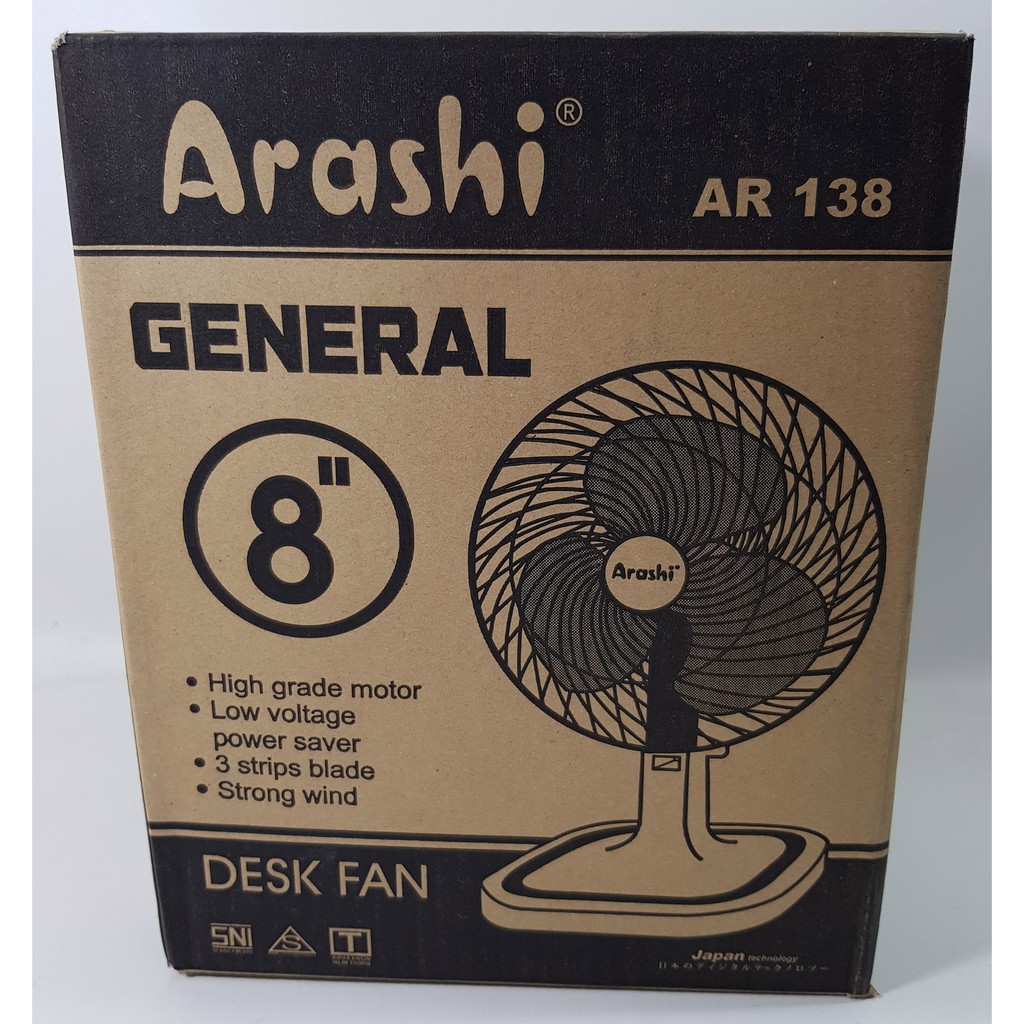 kipas angin meja 8 inch AR138 Merk ARASHI Garansi 1 tahun / desk fan