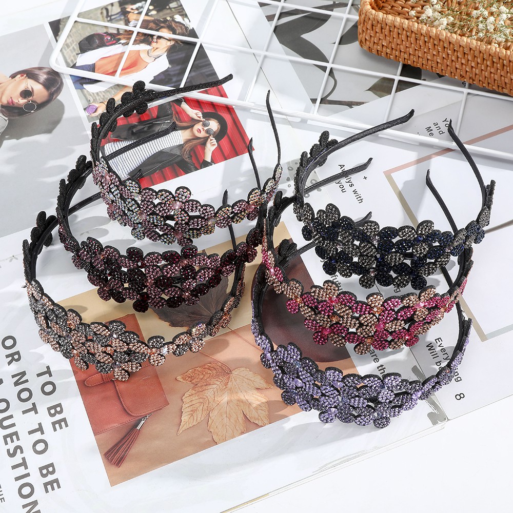 Korean Retro Bow Flower Rhinestone Headband Crystal Diamond Elegant Hair Band New Wide Hair Accessories