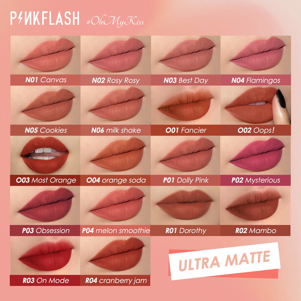 [TARABABYSTORE] PINKFLASH Matte Lipstik Lembut Tahan Lama Pelembab Pigmentasi Tinggi 24 Colors-ORIGINAL