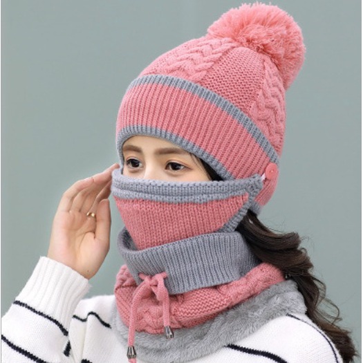 IMPORT WOMAN GIRL WINTER BEANIE KNIT HAT SCARF MASK ONE SET TOPI RAJUT SYAL MASKER MUSIM DINGIN WANITA ANAK