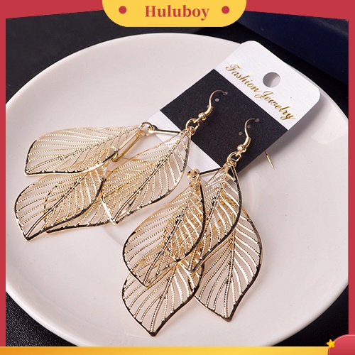 Hu Hu Hu Hu Hu Alat Bantu Pasang Kacamata♡ Anting Kait Gantung Desain Daun Hollow + Rumbai Gaya Retro / Barok Untuk Wanita