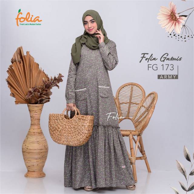 GAMIS DEWASA MOTIF FOLIA FG 173 ARMY GAMIS BUSUI BAHAN KATUN JEPANG ORIGINAL