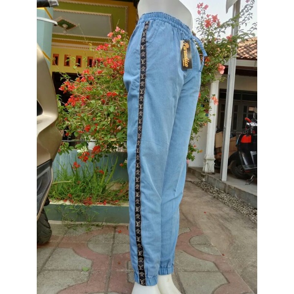 Jeans kulot wanita masa kini - all size - pinggang karet - tali depan - bahan  grey-pleret LX