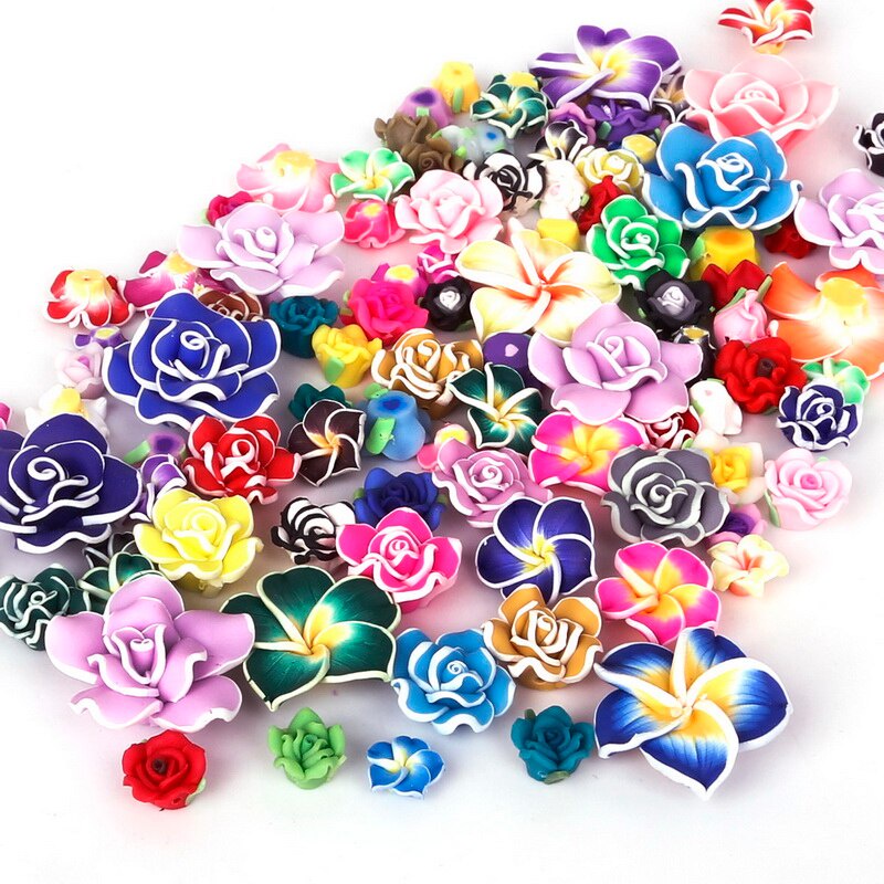 5-10 pcs 10-30mm New Fashion Indah Menawan Warna Campuran Polimer Tanah Liat Bunga Longgar Spacer Beads