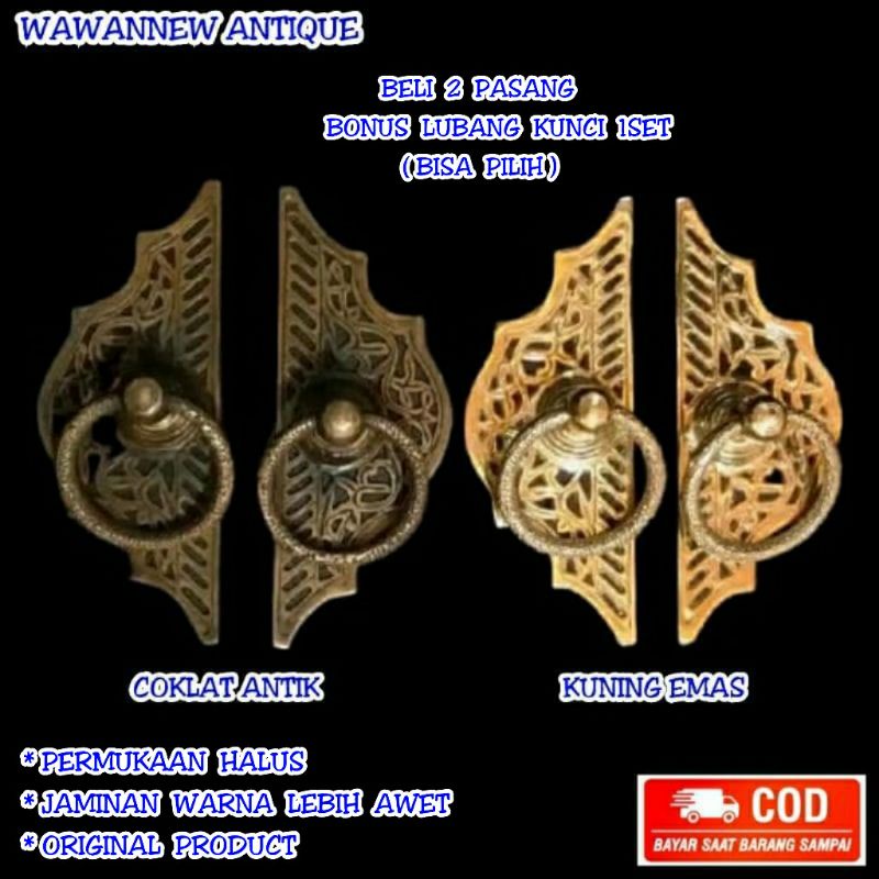 TERMURAH Handle Pintu / Gagang Pintu Rumah Kuningan Antik Motif Kupu-kupu Gebyok 059