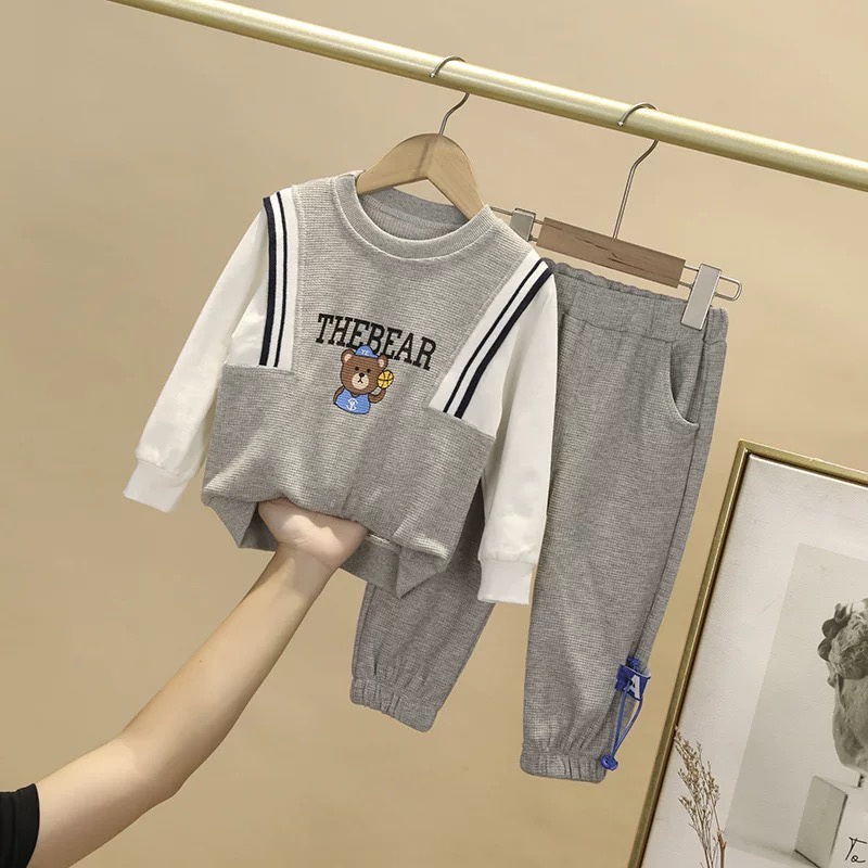 COD Setelan anak laki laki import sweater anak laki laki lengan panjang impor baju anak cowok import motif beruang-1