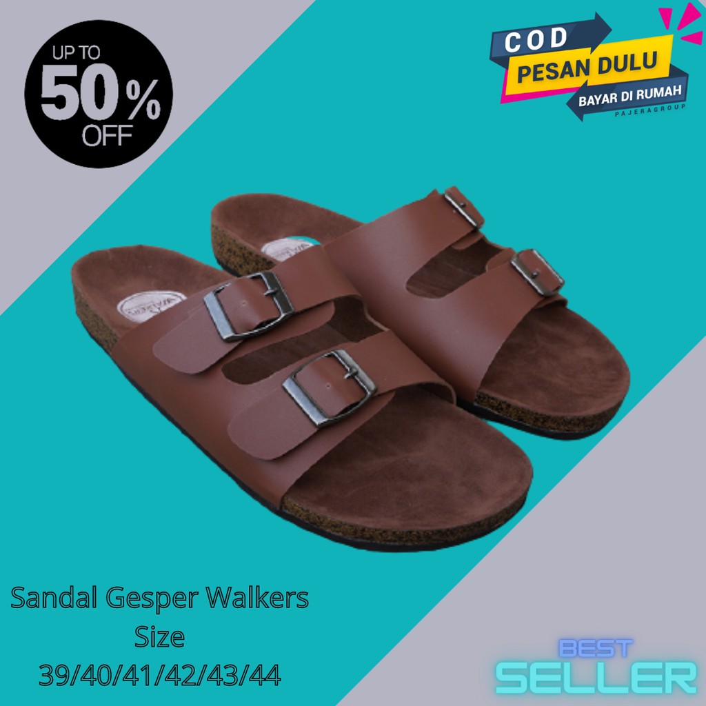 Sandal Pria Slop Sandal Briken Sandal Puyuh Walkers Sendal Slide Polos Murah Cowok Gesper2 Tan