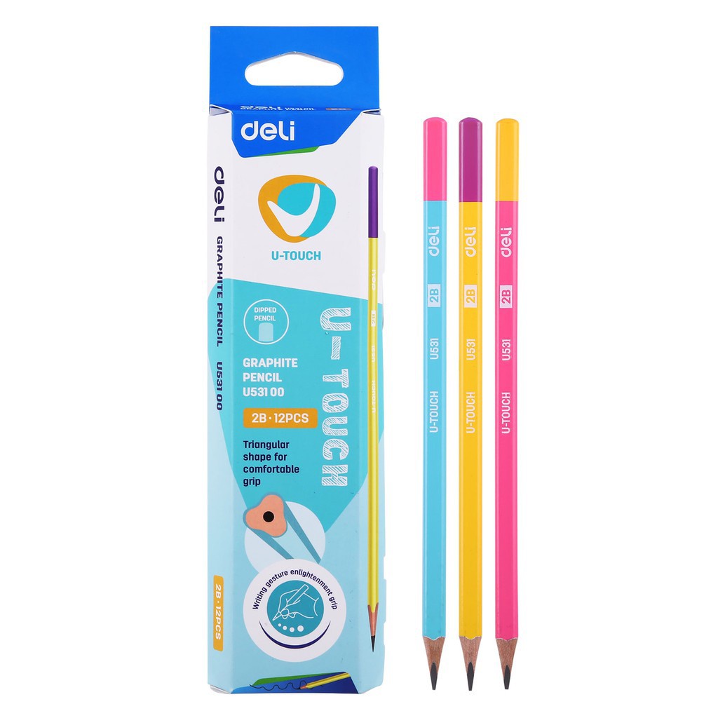 PENSIL 2B KAYU SERUT SEGITIGA TRIANGULAR DELI U531 U-TOUCH WARNA LUCU