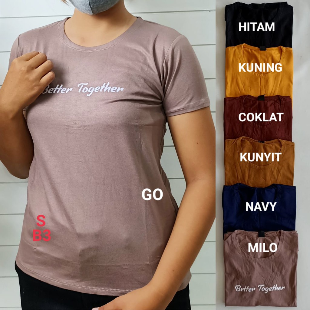 gof B LMN Pakaian Wanita Atasan Kaos Polos Casual Santai Katun Original Lengan Pendek Bagus Kekinian