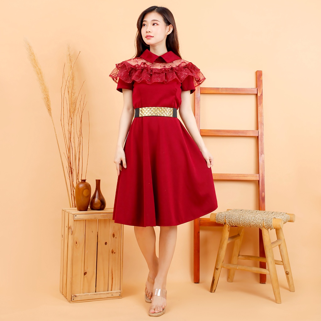 Kathryn collection #4209 , Dres scuba import kombinasi tile bordir gliter mutiara + belt