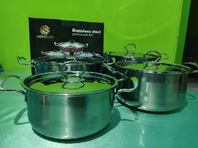 Panci Set Susun 4 Putih Polos Indoglass