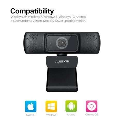 Webcam ausdom wired Usb-A 2.0 1080p 30fps autofocus live stream with mic af640 - camera laptop pc i-mac-book Af-640