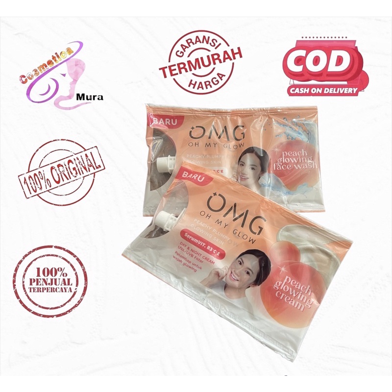 [ kemasan sachet ] OMG peach glowing face wash sachet 9 gr - oh my glam peach glowing cream sachet 7.5 g