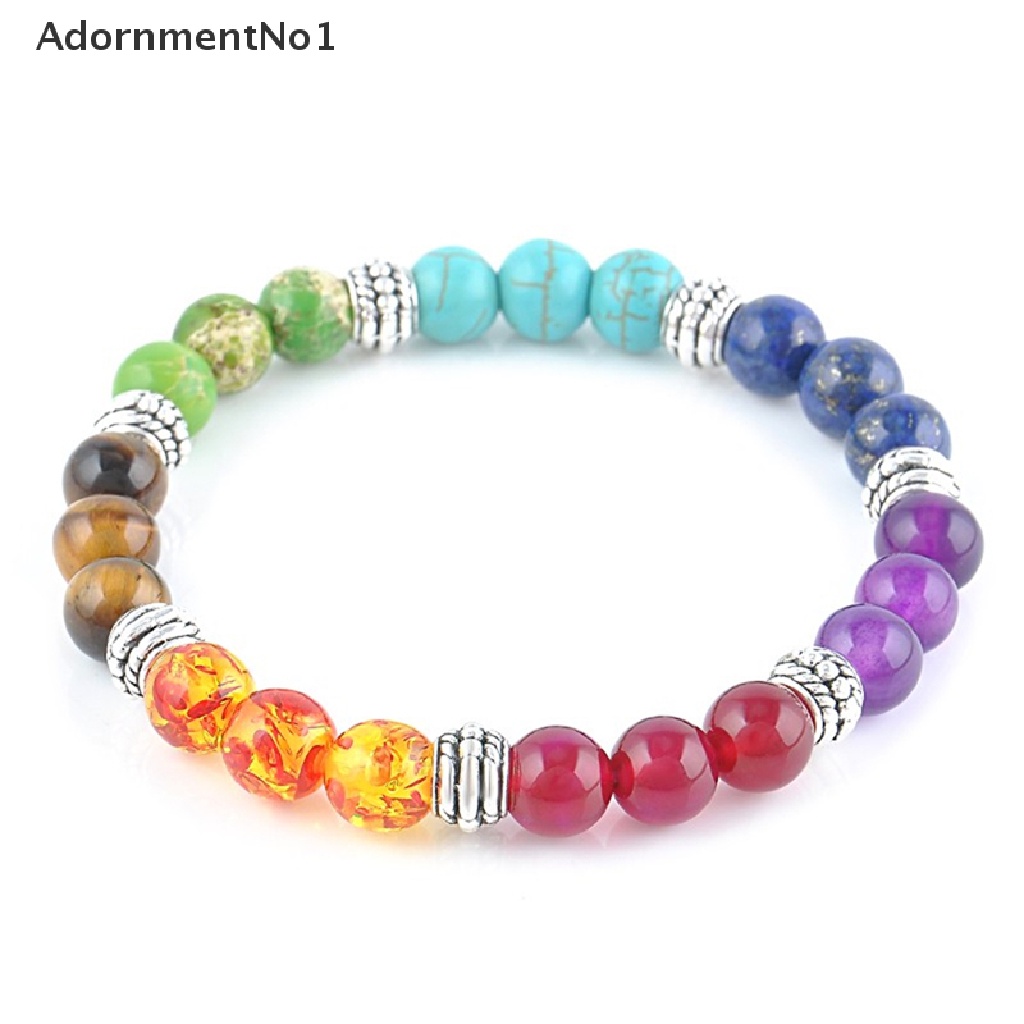 (AdornmentNo1) 1pc Gelang Tangan Wanita Manik Batu Lava Rock 7 Batu Chakra Reiki