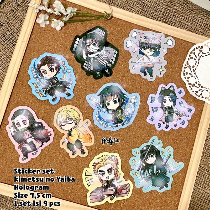 sticker set besar hologram glitter stiker set demon slayers kimetsu no yaiba nezuko tanjiro anime