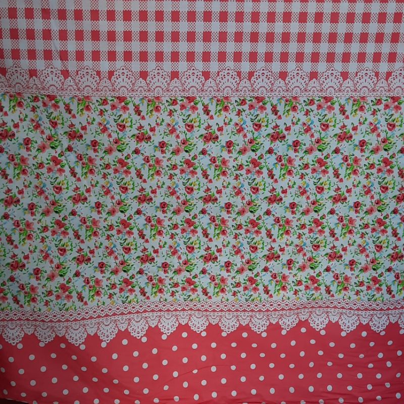 Kain Sprei Katun motif bunga kotak"