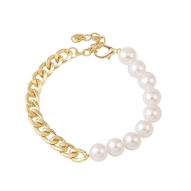 LRC Kalung - Gelang Fashion Golden Chain Pearl Bracelet