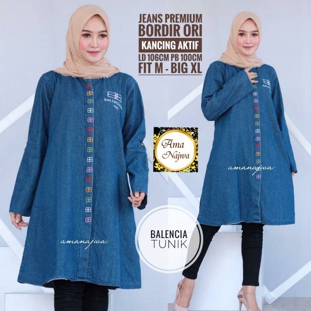 BALENCIA TUNIK JEANS ORIGINAL BY AMA NAJWA (100% ORI BERLABEL AMA NAJWA)