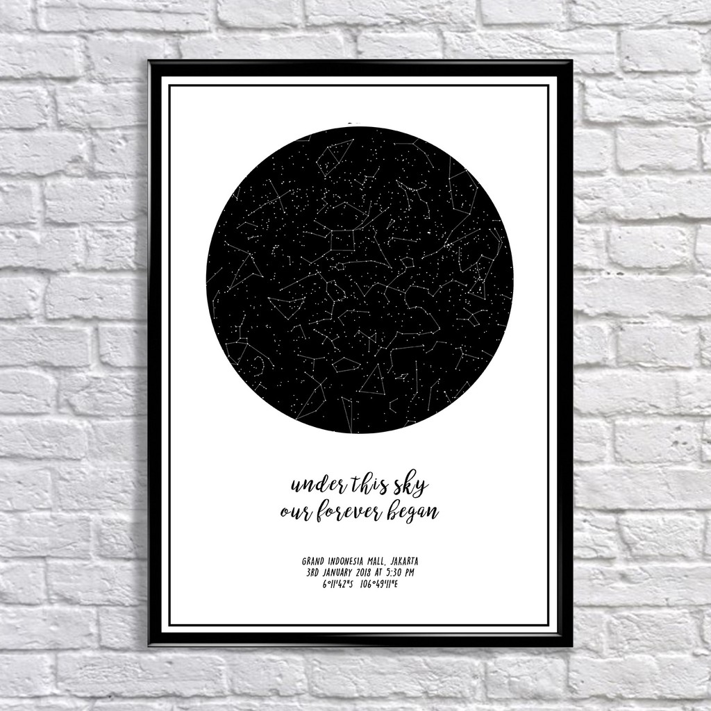 

BLACK ON WHITE custom constellation star map personalized framed A3 poster unique gift decoration