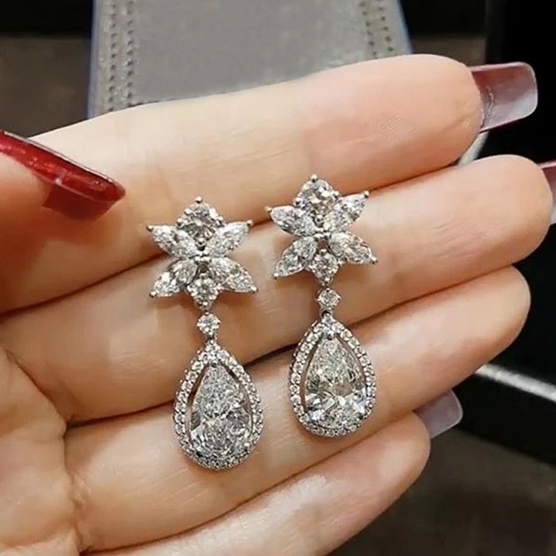 Anting Tusuk Gantung Wanita Hias Cubic Zirconia Gaya Mewahromantis Untuk Pestapernikahan