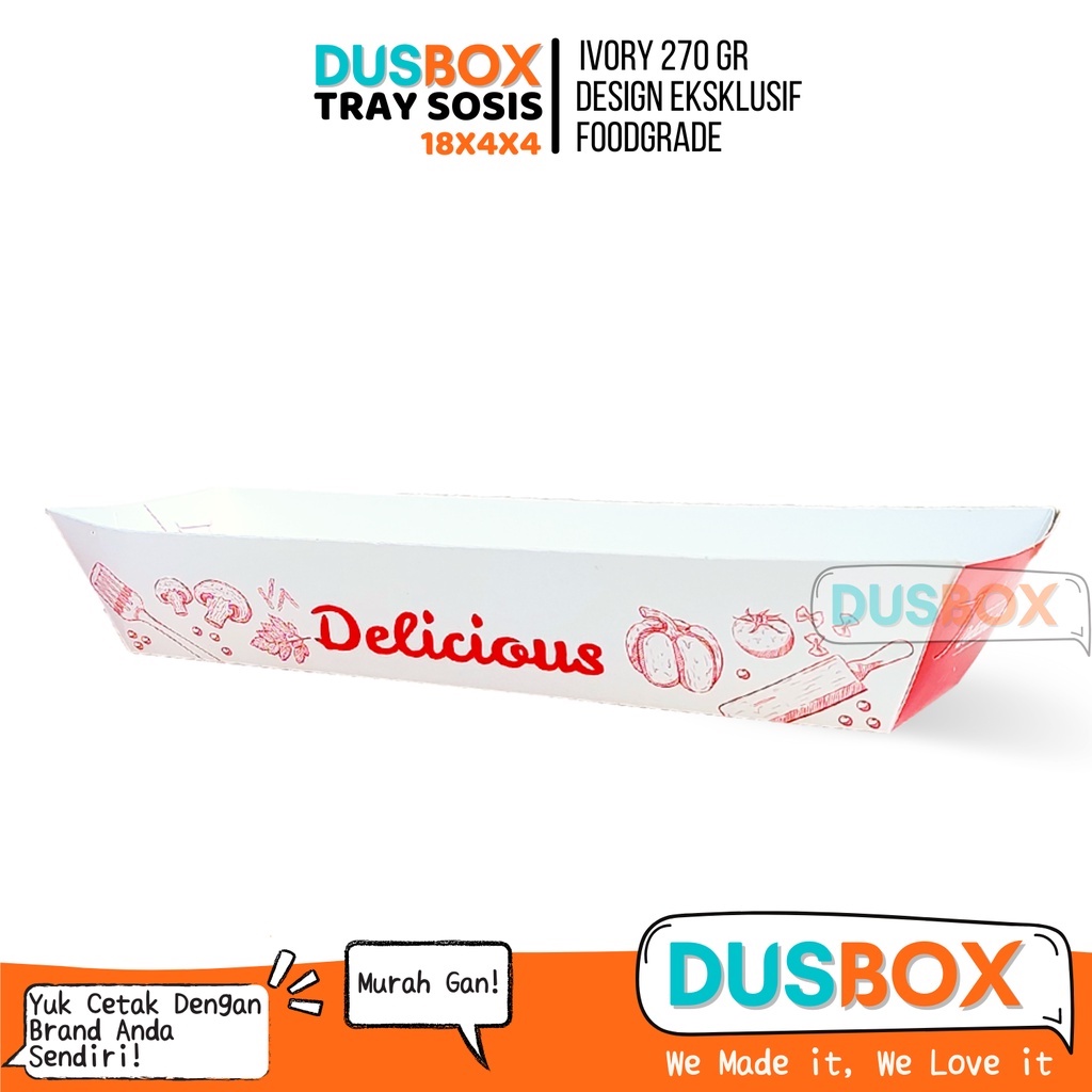 Dus sosis 18x4x4 / Tempat Sosis Bakar / Box Sosis / Paper Tray Sosis Kecil / Kemasan Sosis