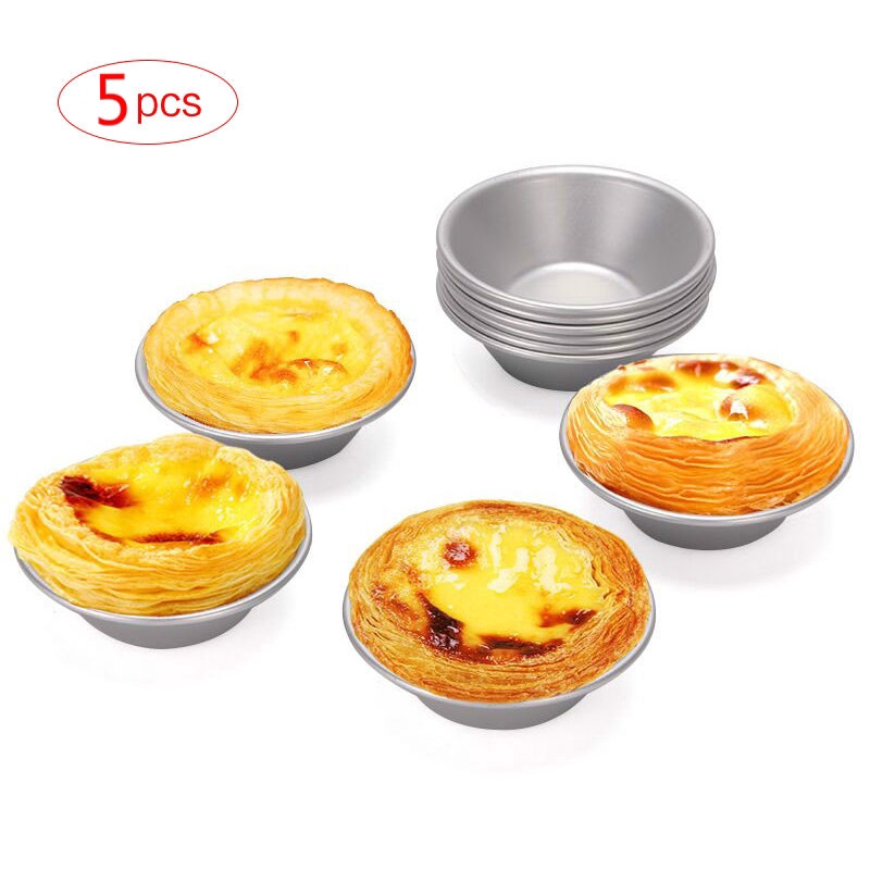 5Pcs/set Egg Tart Mold,Heat Resistant Non Stick Aluminum Mini Egg Tart Mold