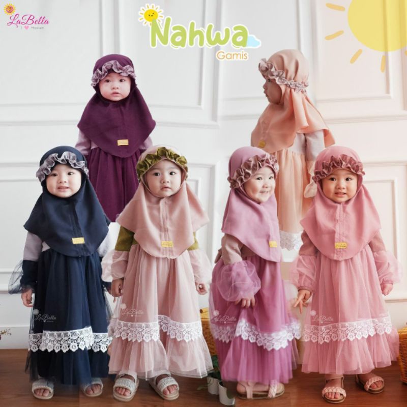 [ NAHWA ] By Labella gamis Nahwa Labella baju muslim tutu anak jilbab bando lucu baju anak pesta gam