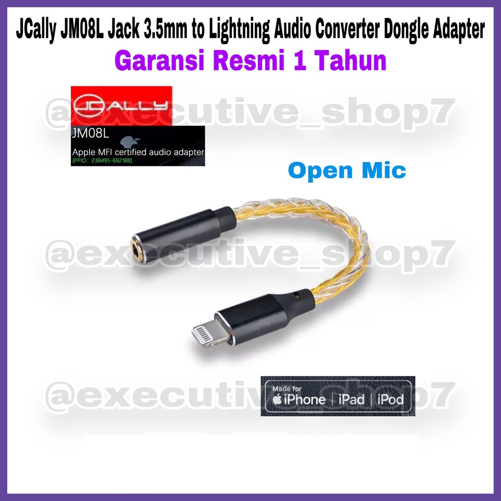 Jcally JM08L Jack 3.5mm to Lightning Audio Conventer Dongle Adapter - Garansi Resmi 1 Tahun