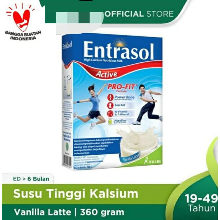 

Original Entrasol Active Vanilla Latte 360 G Susu Remaja Vanila Kalbe Asli