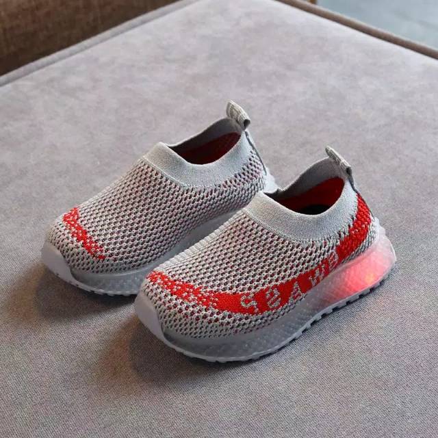 Sepatu Slip On Led Anak Import Sz 22-31 Model Red Lining