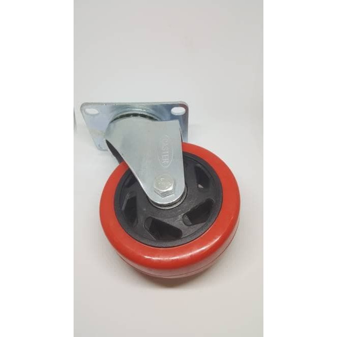 Jual Roda Pu Merah Double Bearing Medium Duty Caster Taiwan Plat