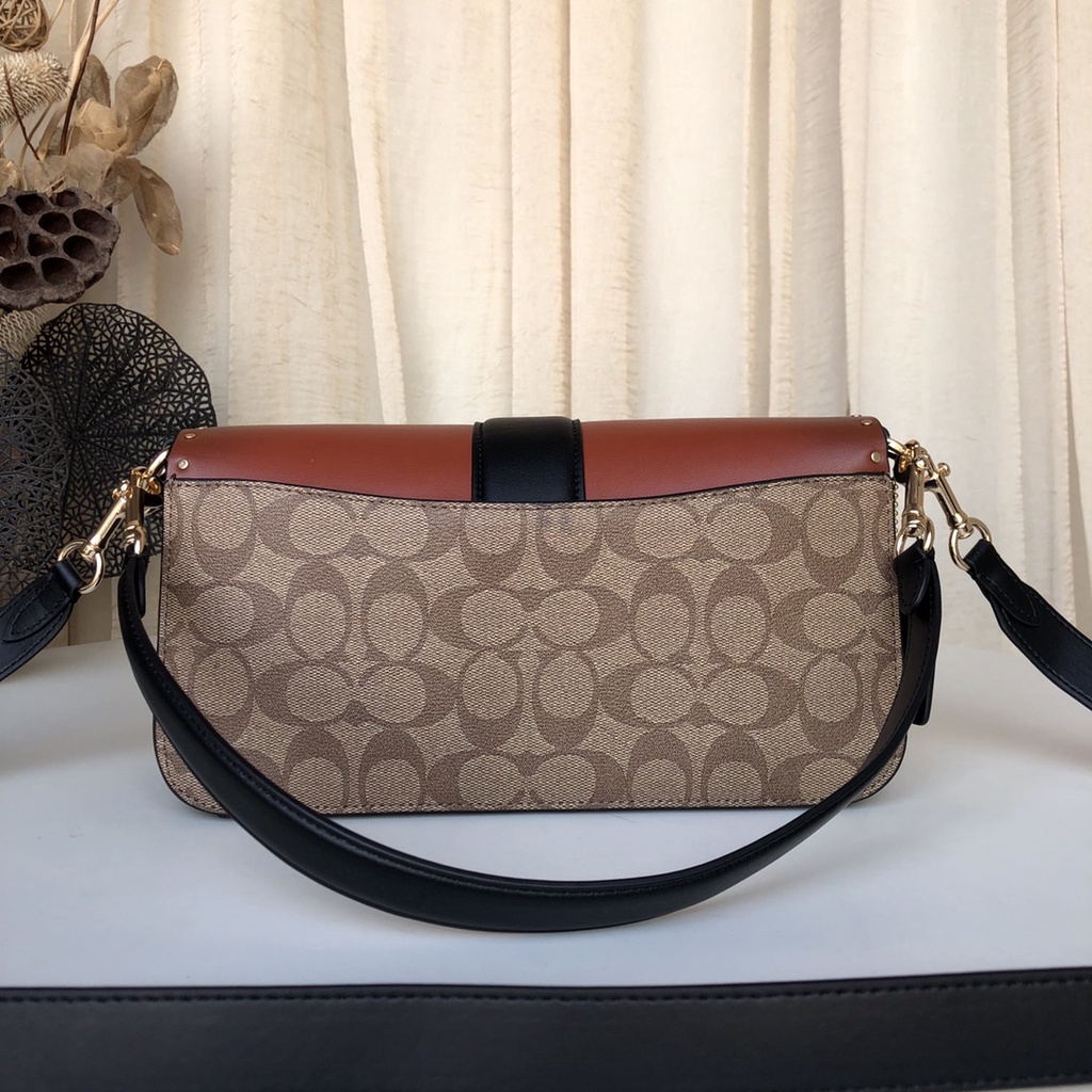 [Instant/Same Day]New Coach 5605  Women's Bag Georgie Series Color-blocking Bacchus Bag Shoulder Bag Diagonal Bag Handbag     jsb