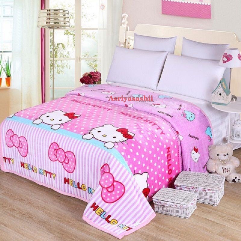 Selimut Bulu Halus 140x190 Motif Karakter Hello Kitty Cantik Murah Berkualitas