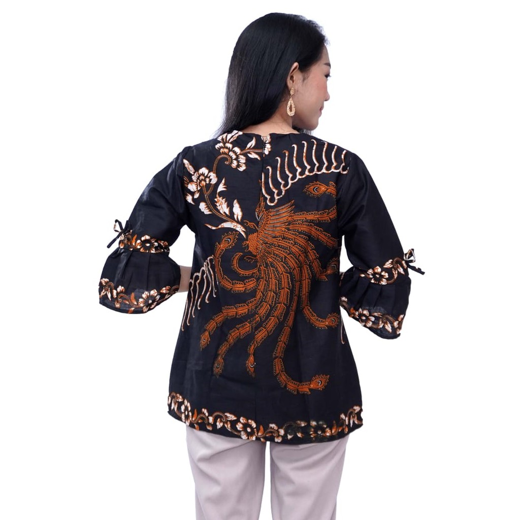 Couple Batik Blouse Wanita Lengan 7/8 - Kemeja Batik Pria Lengan Panjang Warna Hitam