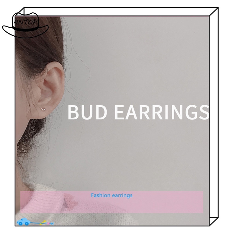 Trendy Silver Heart Stud Earrings Minimalis Cinta Bunga Anting-Anting Untuk Wanita Mahasiswa Remaja Perhiasan Hadiah ANTOP