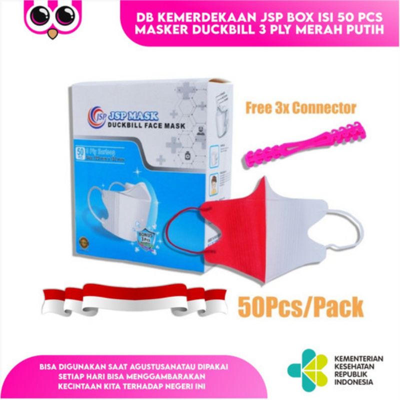 MASKER DUCKBIL JSP MERAH PUTIH PER BOX ISI 50 PCS