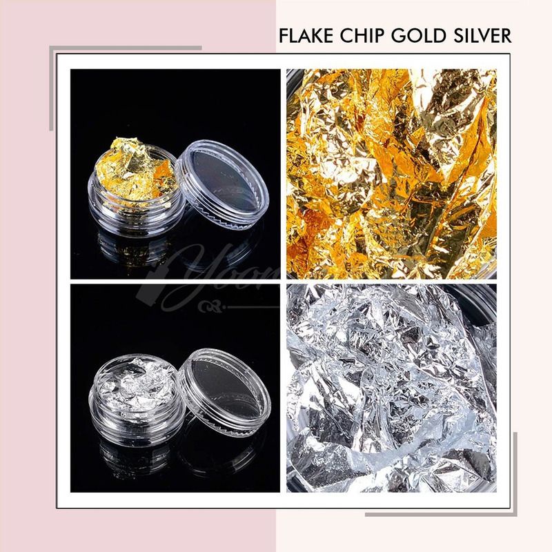 2Jar Flake chip foil nail art golden GOLD foil hiasan kuku