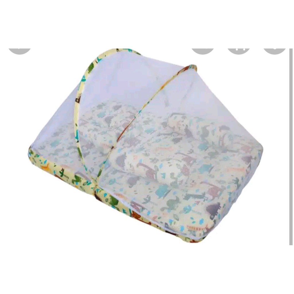 Kasur bayi lipat kulambu full sett bantal guling motif Dino cream