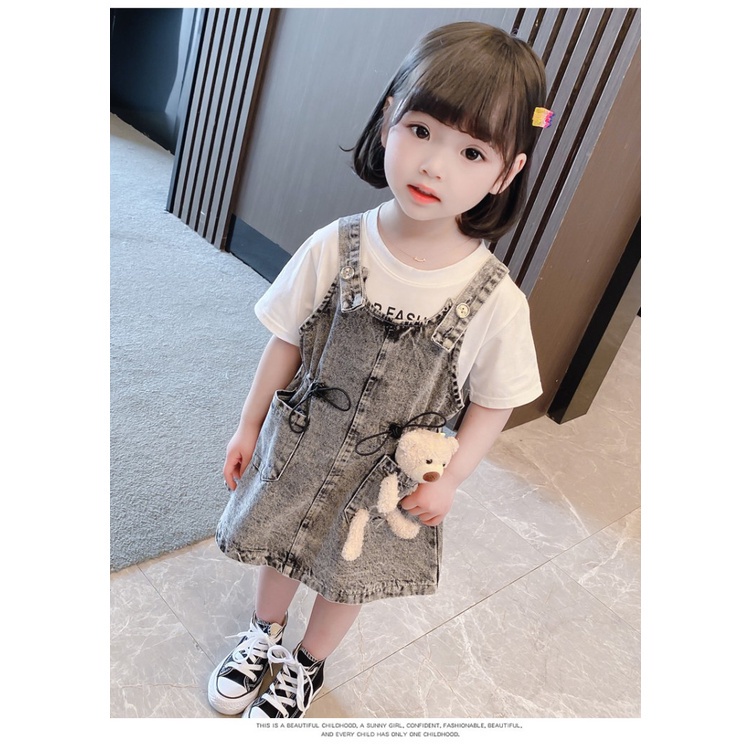 CHUBBI 63 Dress Overall 2in1 Set Boneka Kaos + Overall Jeans