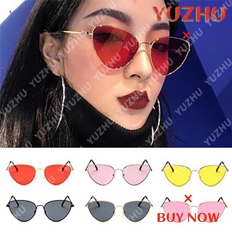 (YUZHU) Korean Ulzzang Harajuku Style Women Vintage Cat Eye Metal Frame Sunglasses Kacamata Hitam