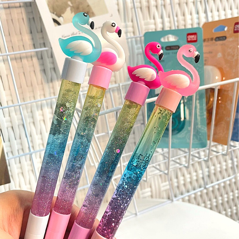PEN GEL GLITTER KARAKTER FLAMINGO BOLPEN LUCU PENA UNIK PULPEN IMUT READY COD-1