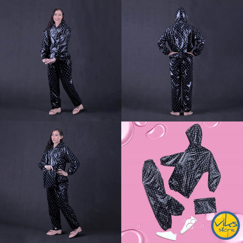 Jas Hujan Pria Wanita Cowok Cewek Dewasa Anti Tembus Mantel Sauna Tebal Bahan Pvc Karet Sepeda Gym Jaket Lari Jas Hujan Wanita Polkadot Inficlo