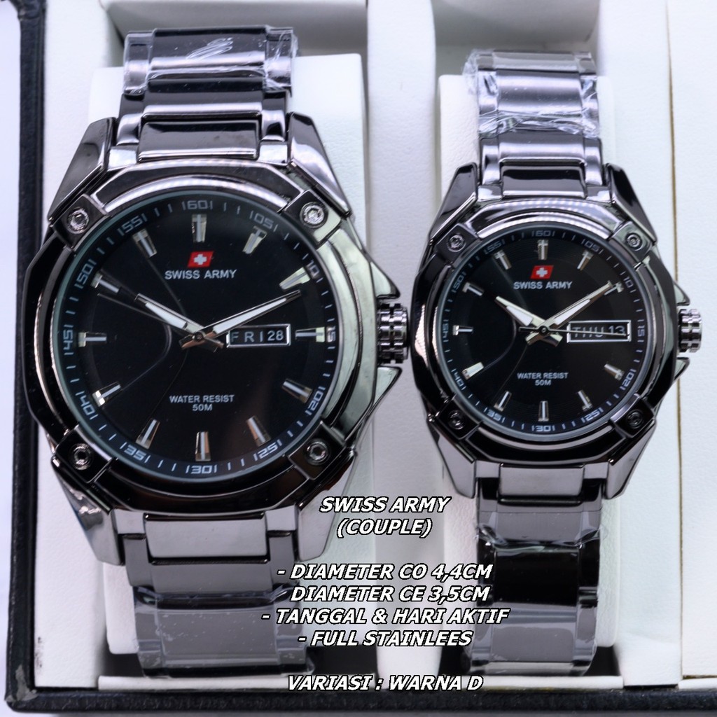 JAM TANGAN COUPLE RANTAI BODY BULAT TANGGAL &amp; HARI AKTIF