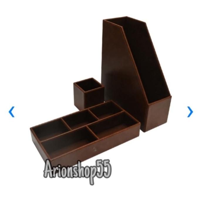 

] Set Organizer Meja/Tempat Dokumen/Tempat Alat Tulis 3pcs - Cokelat