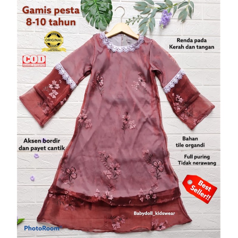 Gamis Pesta Anak Perempuan Bahan Tile Organdi Gamis Anak Brokat Usia 2-10 Tahun