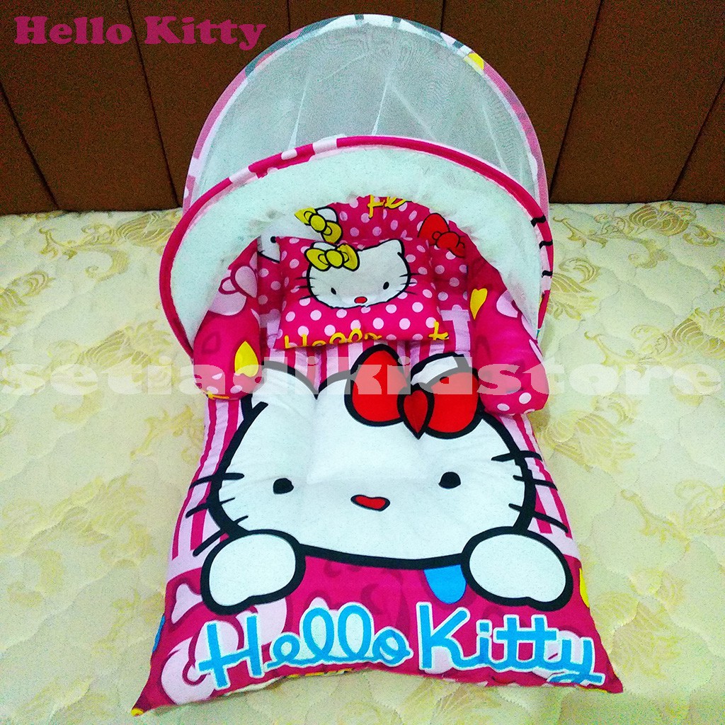 Kasur Bayi Merk setiadikidstore Set Motif Hello Kitty | Tempat Tidur Bayi Kelambu | Matras Bayi Lucu