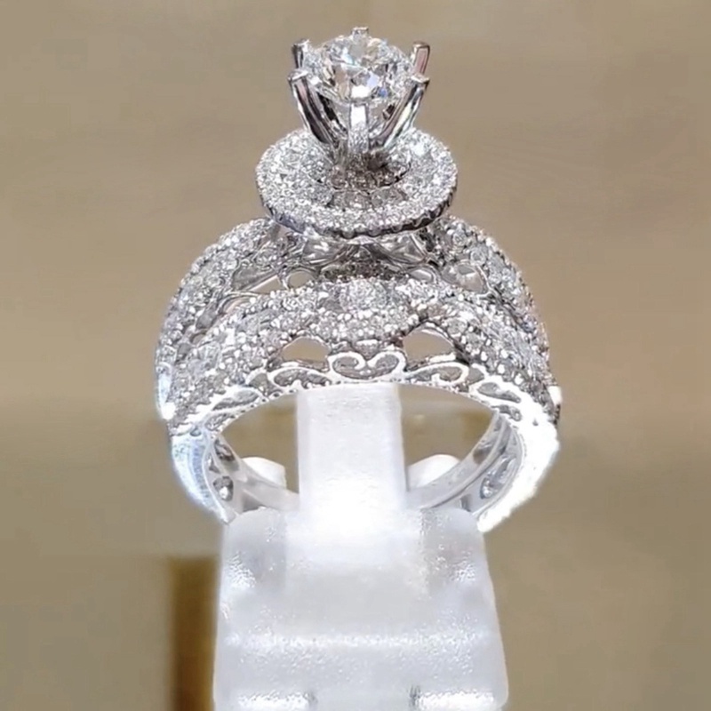 2pcs / Set Cincin Wanita Hias Batu Kristal Zirkon Besar Untuk Pernikahan